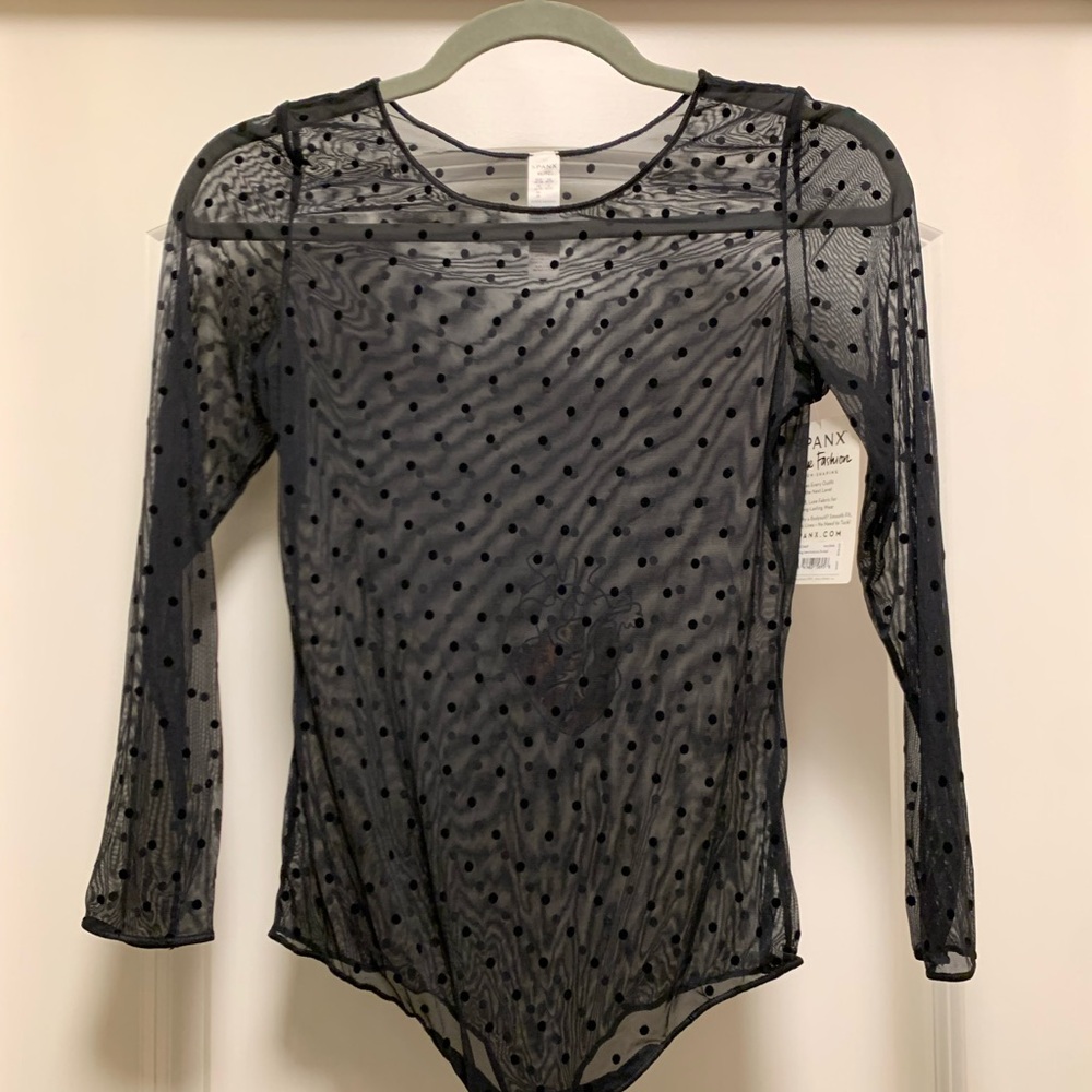 NWT Spanx Sheer Black Polka Dot Bodysuit